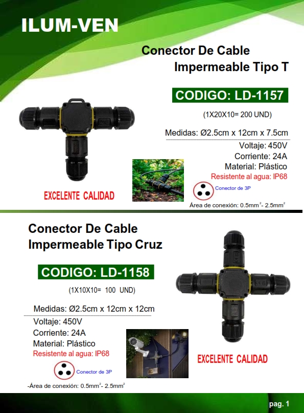 CONECTOR "T" IMPERMEABLE P/CABLE 0,5-2,5MM - MAX 24AMP - PLA