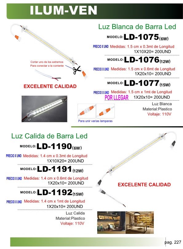 BARRA LED CALIDA 6W - 30CMX1,4CM  110V