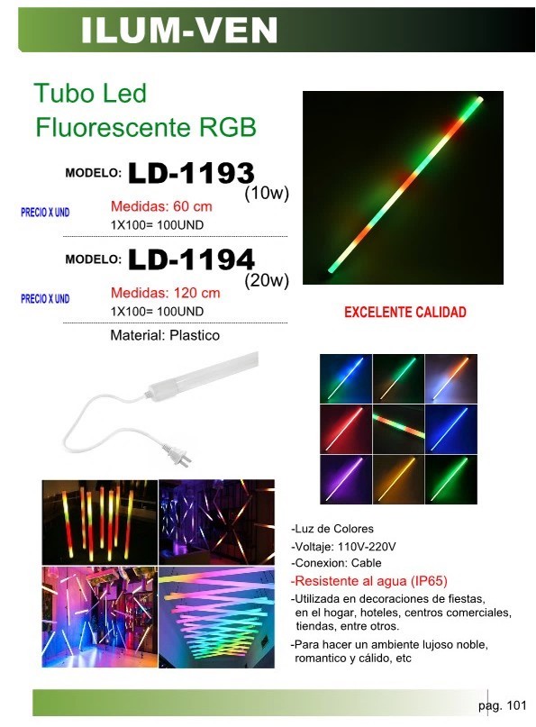 TUBO LED FLUORES RGB ENCHUFE 60cm - 110-220V