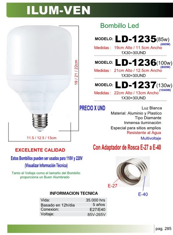BOMB BUL 130W DIAMAN A/P85-265VE27ADAPT INCLU