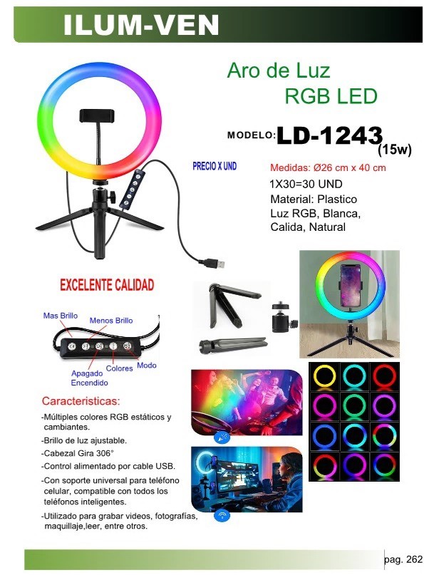ARO LUZ - RGB  (10W) USB - BASE GIRATORIA