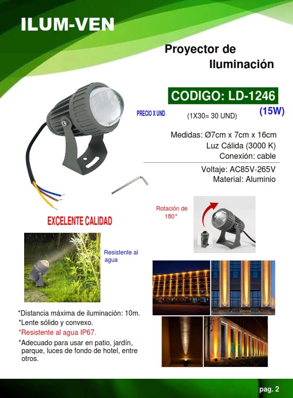 PROYECTOR P/EXT - 3000K - 15W - 7X7X16CM - ALUM