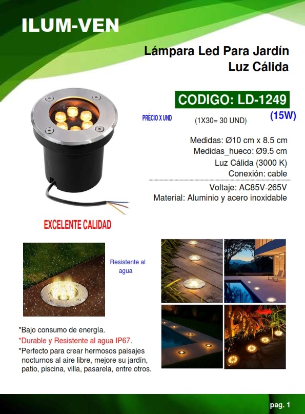 LAMP EMPOT P/JARDIN 3000K - 15W - 10X8,5CM - ALUM