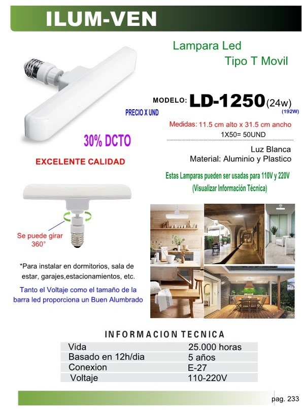 LAMP LED TIPO T MOVIL E27 110-220V