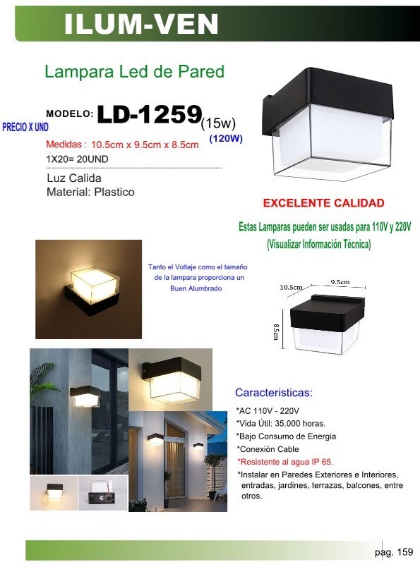 LAMP LED PARED CUAD PLAST  (15W)