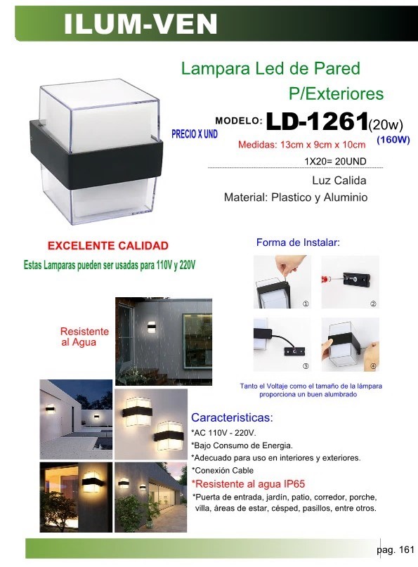 LAMPARA LED 20W PARED P/EXTERIORES IP67 PLAST - ALUM - 110-2