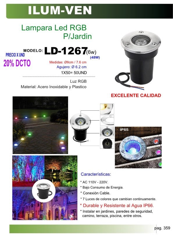 LAMP EMPOTR LED RGB CONTINUO  P/JARDIN (6W) IP67