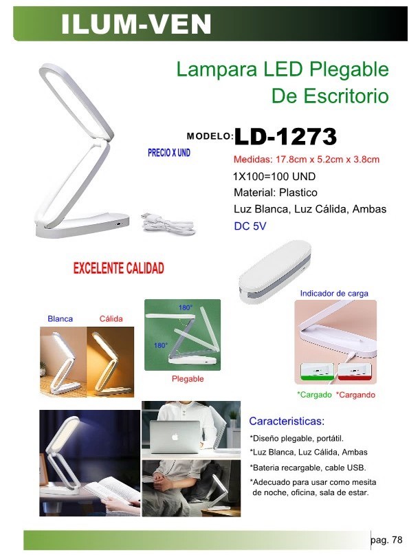 LAMP LED PLEGABLE ESCRIT RECARG 17.8CMX5.2CMX 3.8CM BLANCA -