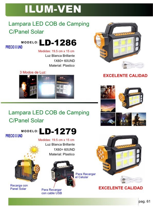 LAMPARA LED COB CAMPING C/PANEL SOLAR