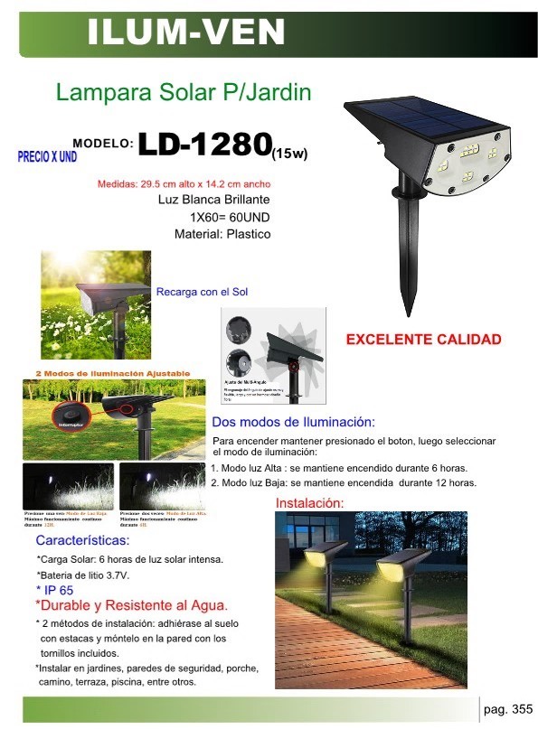 LAMP SOLAR 15W P/JARDIN 248X142CM ESTACA Y TORN
