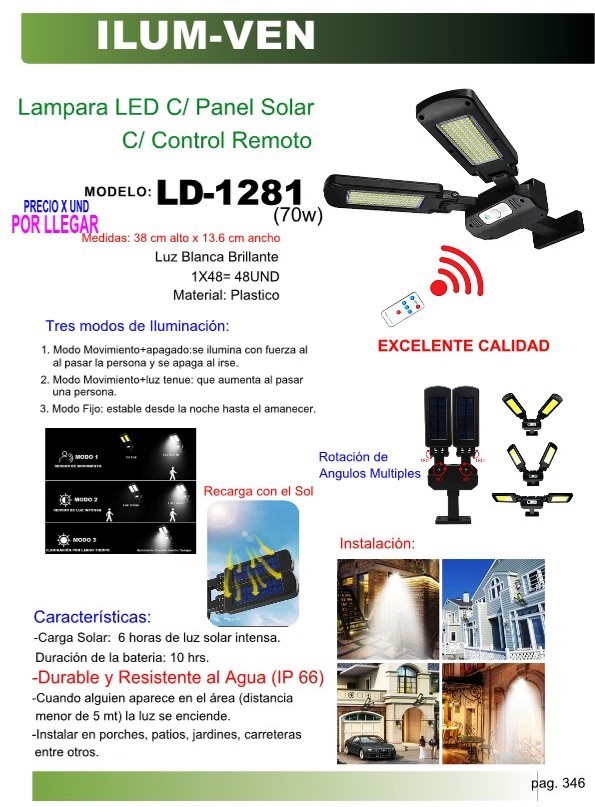 LAMPARA DOBLE LED C/PANEL SOLAR C/REMOTO