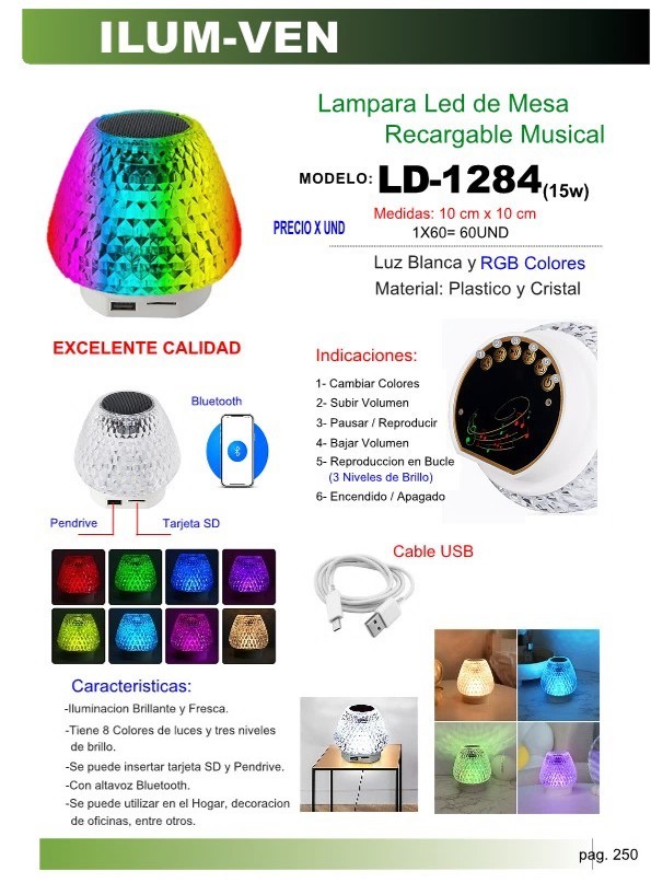 BOMB LED RGB FRESA 15W USB MICROSD 10X10CM
