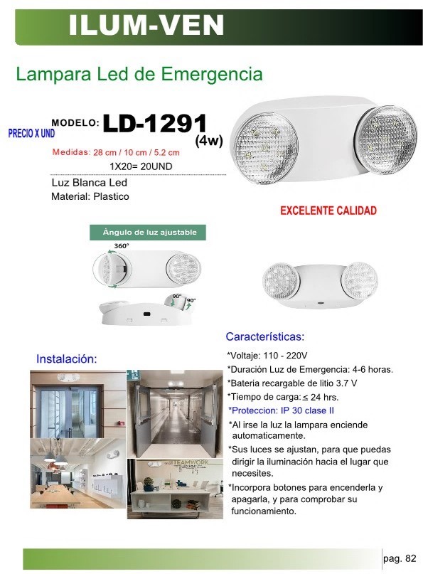 LAMPARA LED 4W 360° EMERG 28x10x52CM IP30 110-220V 37V - 4HR