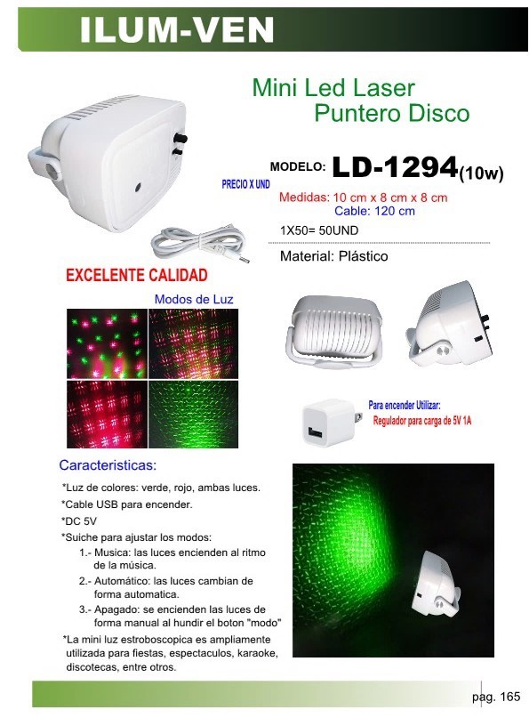 MINI LED LASER DISCO 3 MODOS ROJO-VERDE