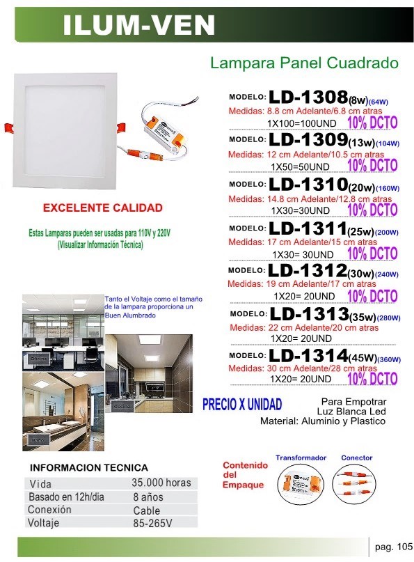 Panel LED CUAD EMP 30W 19 X 17CM