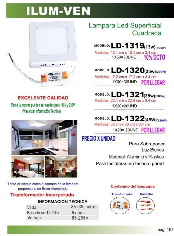 Panel LED CUAD SUP 13W 121 X 34CM