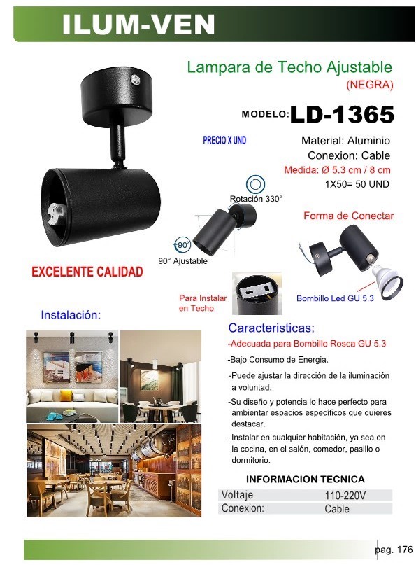 LAMPARA DE TECHO AJUSTABLE (NEGRO)