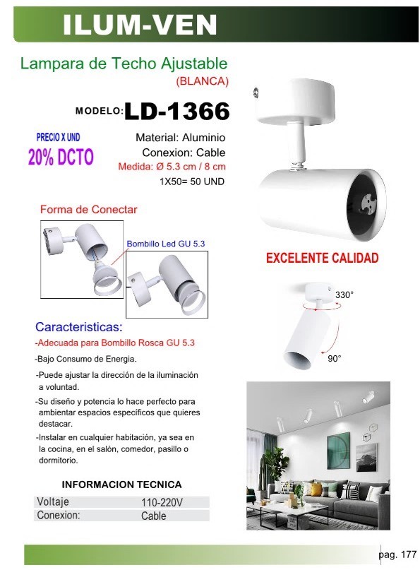 LAMPARA DE TECHO AJUSTABLE (BLANCO)