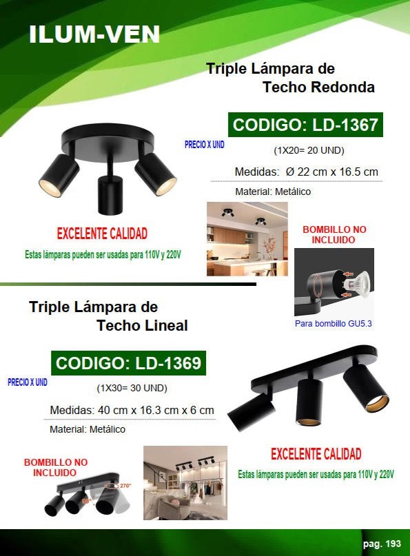 LAMP TECHO REDONDA - 3 SOCATES GUI5,3 - METALICA - 22*16.5CM