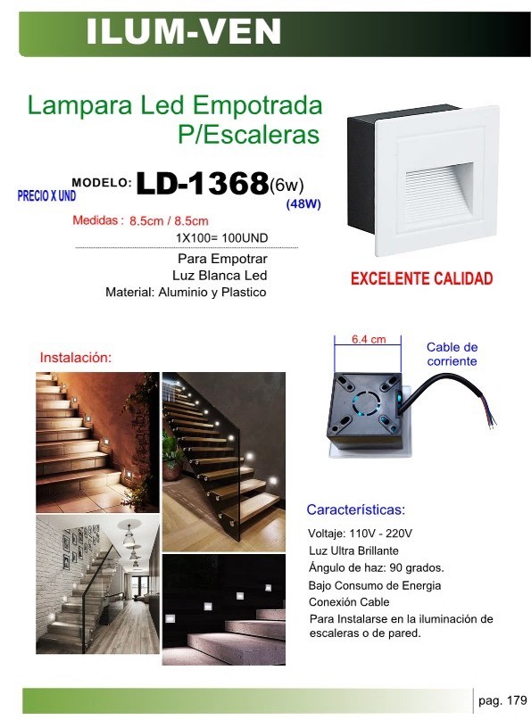 LAMPARA LED EMP P/ESCALERAS 85X85CM