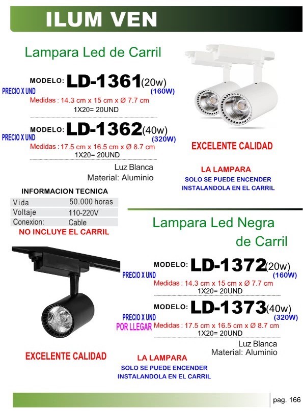 LAMP LED (20W) NEGRA CARRIL AJUSTABLE