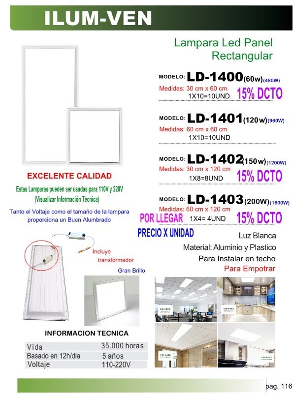 PANEL LED RECT  EMPOTRAR (60W) 30X60cm 110-220V