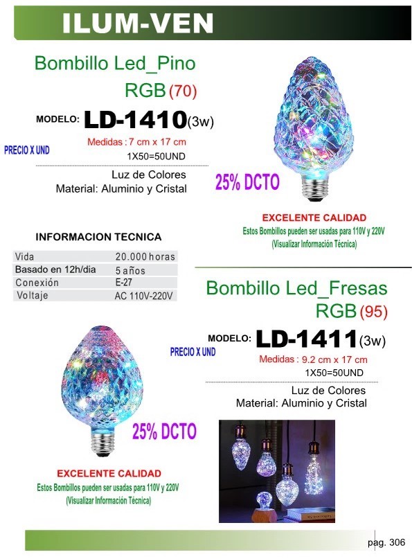 BOMB LED FRESAS RGB 95(3W) E27 110-220v