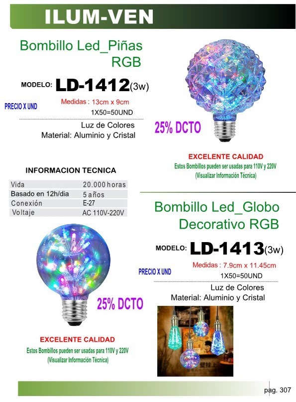 BOMB LED GLOBO DECORA RGB (3W) E27 110-220v