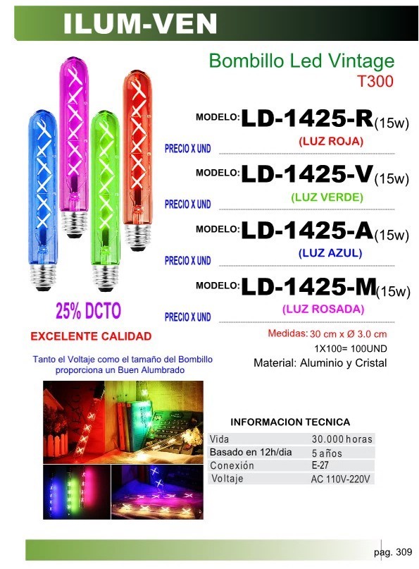 BOMB LED VINTAGE T300 LUZ ROJA (15W)