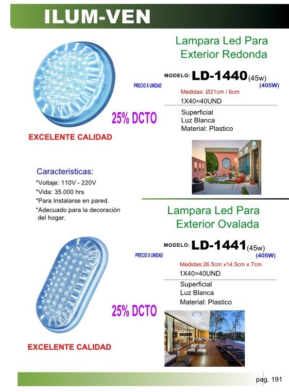 LAMP LED P/EXTERIOR REDONDA (45W) 17X6CM -110-220 PLAST-ALUM