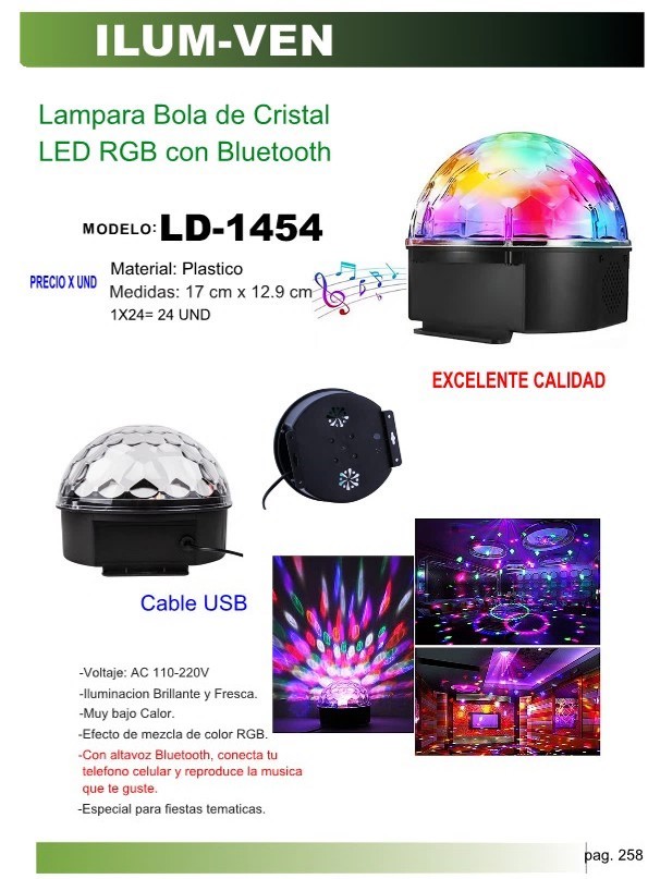 LAMPARA BOLA CRISTAL LED RGB C/BLUET USB 17X13CM PLAST