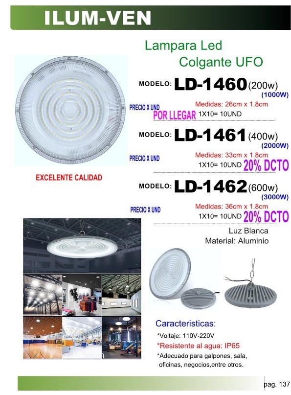 LAMP COLGANTE UFO 200W 26X1,8CM IP65 110-220V
