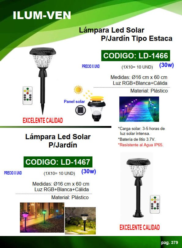 LAMP LED SOLAR T/ESTACA 30W PLAST - 16X60CM - BAT3,7V - RGB+