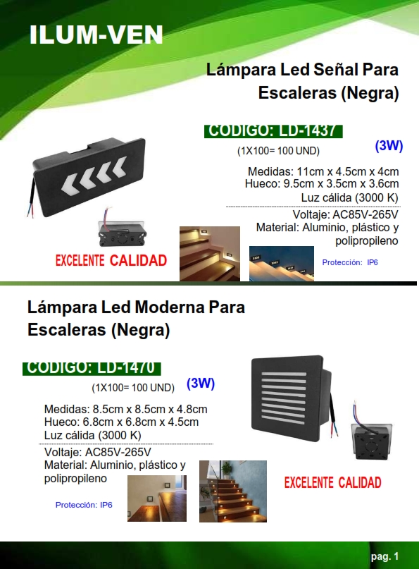 LAMP EMPOT NEGRA 3W - P/ESCAL - REJILLA - 3000K - 8,5X8,5CM