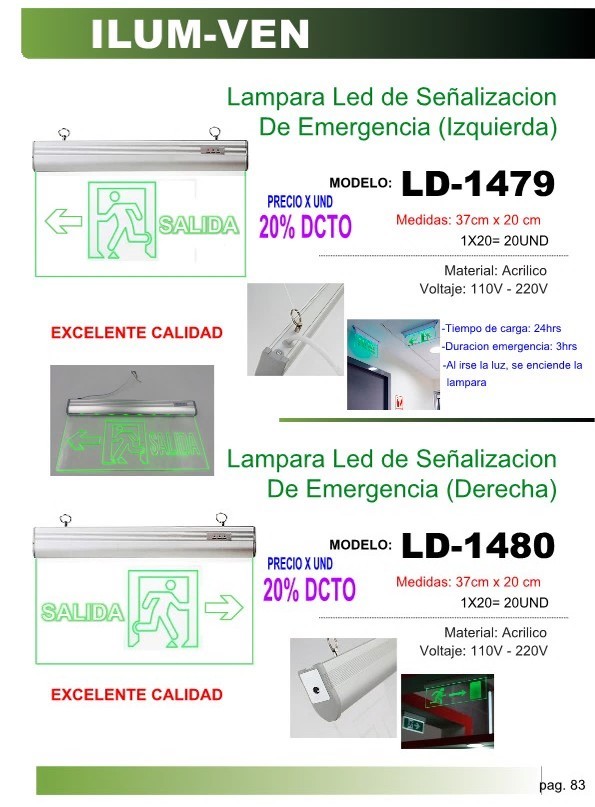LAMP LED SEÑAL EMERG (DER) 37x20CM 3HRS RECARGAB ACRILICO