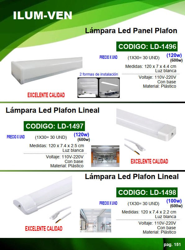 LAMP PANEL PLAFON LUZ BLANCA P/GUAYA 120W - 1,20X7X4,4CM 110