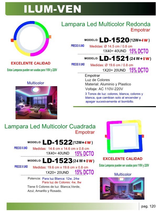 RGB CUADR EMP (12+4W) 110-220V MULTICOLOR