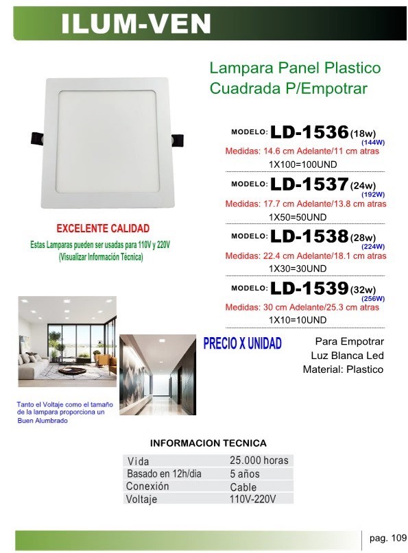 LAMP PANEL PLAST CUAD EMP (18W)