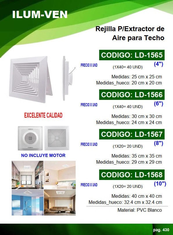 REJILLA P/EXTRACTOR DE AIRE P/TECHO 10" -  40X40CM - PVC BLA