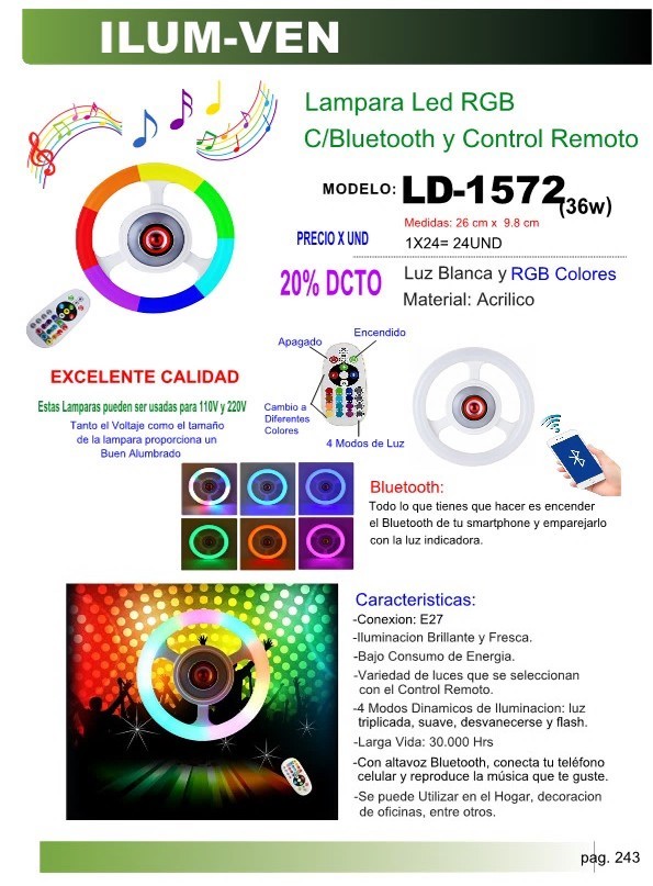 LAMP RGB C/ BLUETOOTH Y CONTROL REMOTO