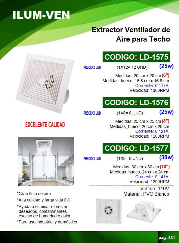 EXTRACTOR AIRE VENTILADOR  P/TECHO 6" - 1300RPM - 110V - PVC