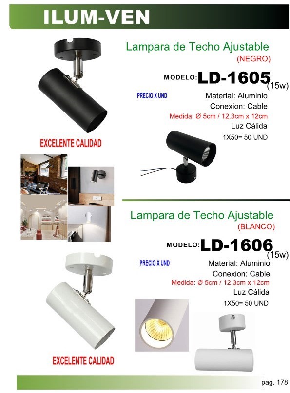 LAMP D/TECHO AJUSTABLE (BLANCO) (15W) LUZ CALIDA