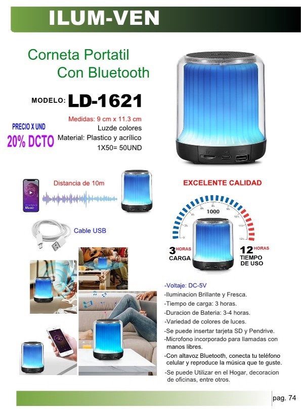 CORNETA PORTATIL C/BLUETO 9X11CM 3HR CARGA - 12HR USO