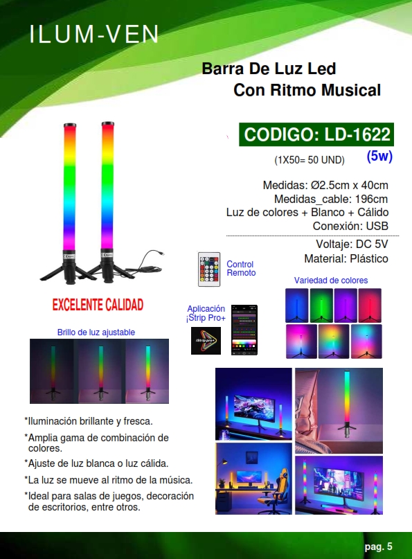 BARRA LED 40CM C/RITMO MUSICAL - RGB - 3500K - 6500K - APP -