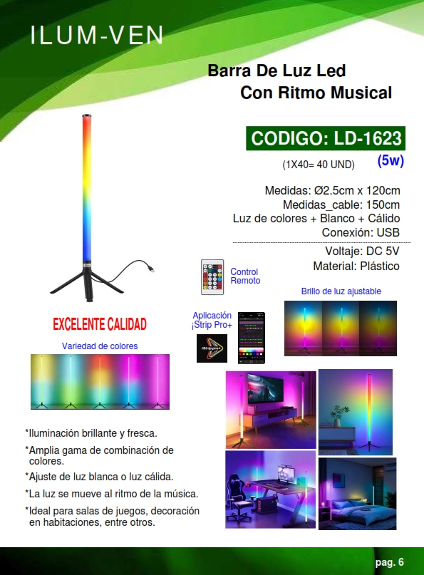 BARRA LED 120CM C/RITMO MUSICAL - RGB - 3500K - 6500K - APP 