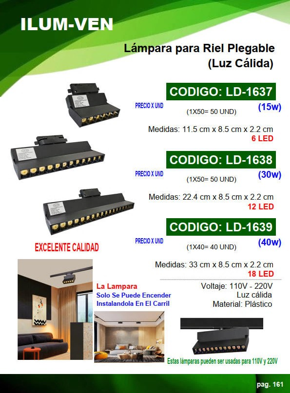LAMP P/CARRIL PLEGABL NEGRA 30W - LUZ CALIDA - 12LED - 22X8,