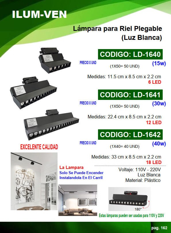 LAMP P/CARRIL PLEGABL NEGRA 40W - LUZ BLANCA - 18LED - 33X8,