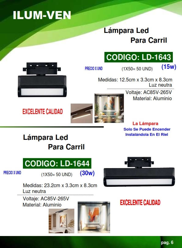 LAMP LINEAL T/PANEL  P/CARRIL - NEGRA - LUZ NEUTRA - 15W - 1
