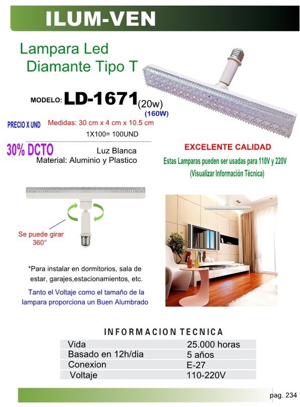 LAMPARA LED DIAMANTE TIPO T