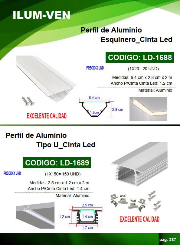 PERFIL TIPO U EMPOTRAR P/CINTA LED 2,5CM X 2MTS